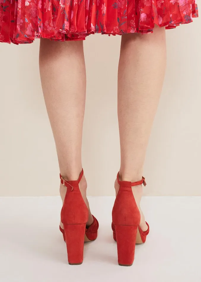 Women Phase Eight Occasion Shoes Red Suede Open Toe Heels Red