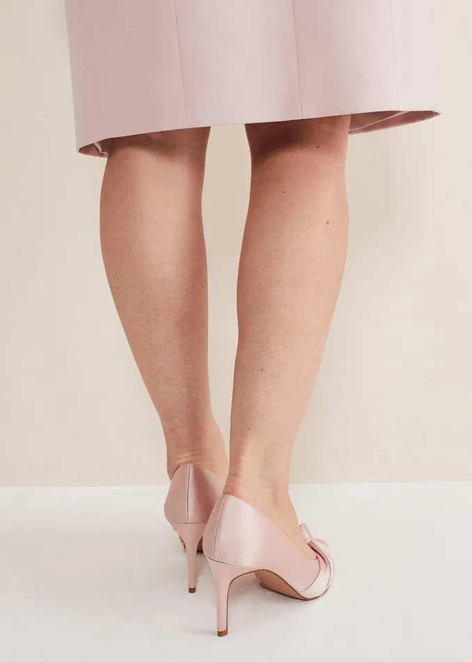Women Phase Eight Occasion Shoes Satin Knot Front Court Shoe Antique Rose