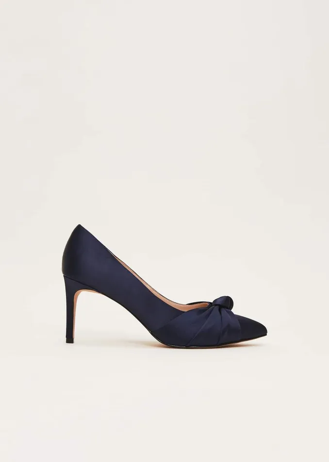 Women Phase Eight Occasion Shoes Satin Knot Front Court Shoe Navy