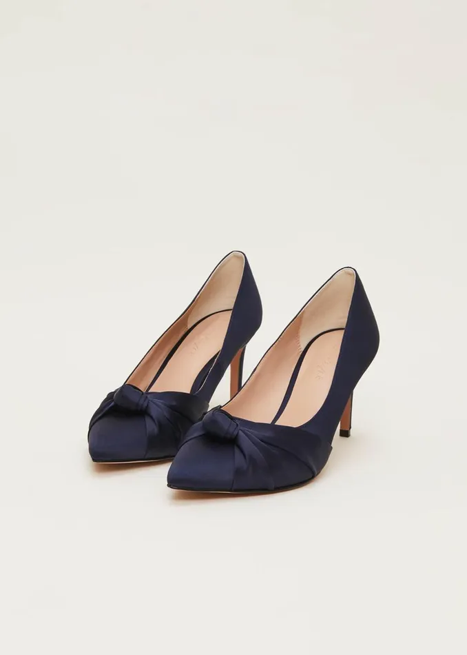 Women Phase Eight Occasion Shoes Satin Knot Front Court Shoe Navy