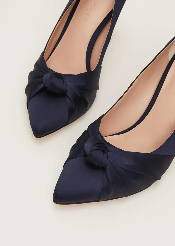 Women Phase Eight Occasion Shoes Satin Knot Front Court Shoe Navy