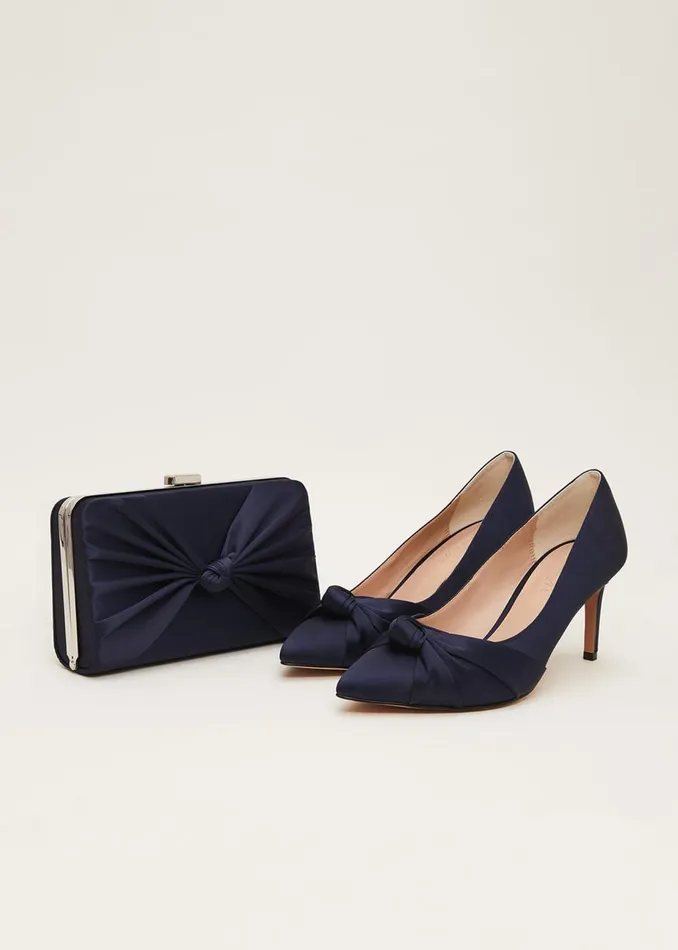 Women Phase Eight Occasion Shoes Satin Knot Front Court Shoe Navy