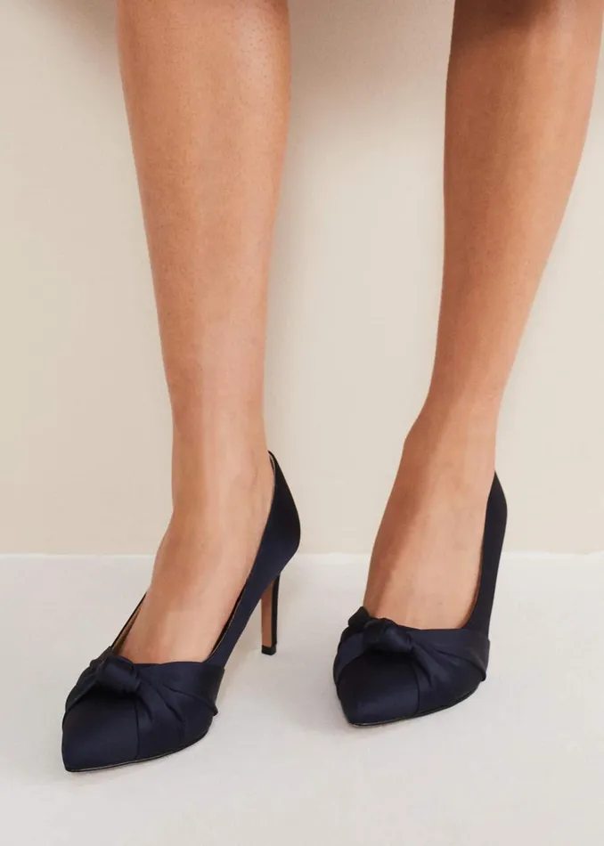 Women Phase Eight Occasion Shoes Satin Knot Front Court Shoe Navy