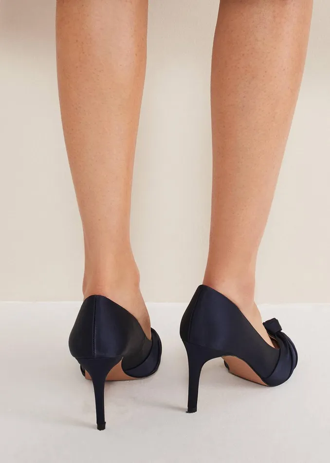 Women Phase Eight Occasion Shoes Satin Knot Front Court Shoe Navy