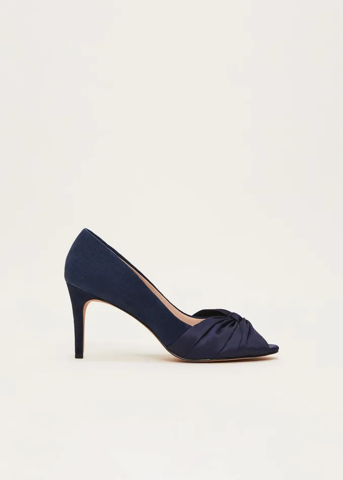 Women Phase Eight Occasion Shoes Satin Twist Peeptoe Shoe Navy