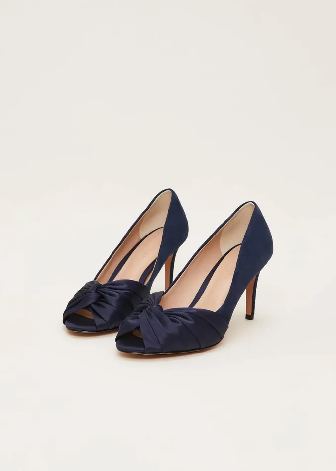 Women Phase Eight Occasion Shoes Satin Twist Peeptoe Shoe Navy