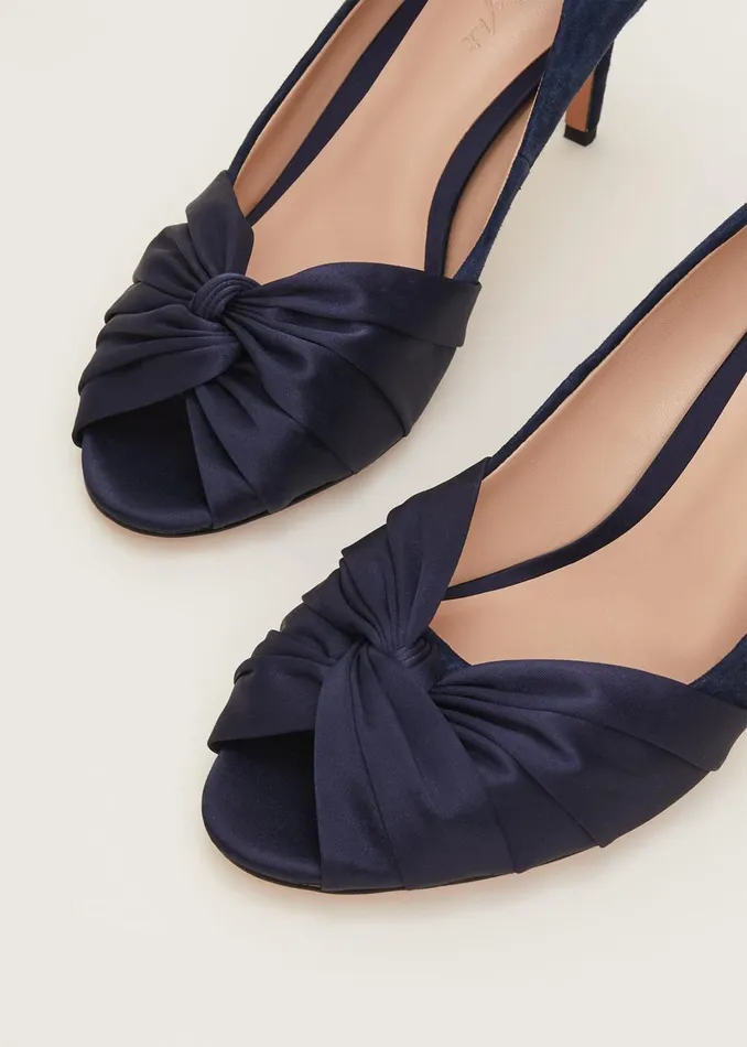 Women Phase Eight Occasion Shoes Satin Twist Peeptoe Shoe Navy
