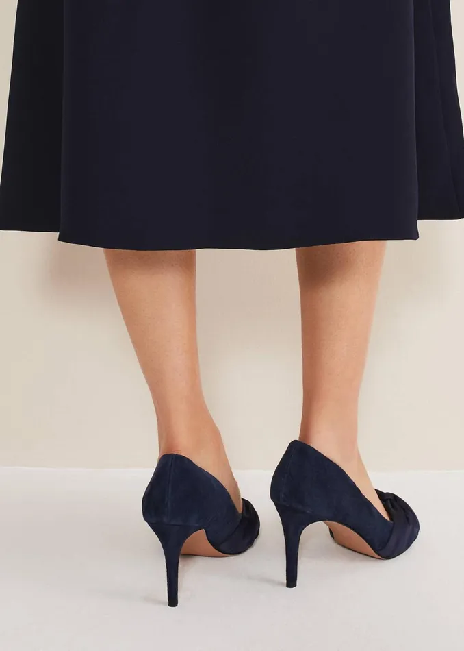 Women Phase Eight Occasion Shoes Satin Twist Peeptoe Shoe Navy