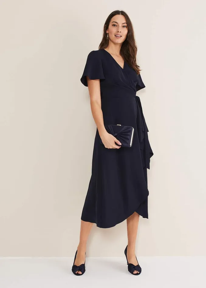 Women Phase Eight Occasion Shoes Satin Twist Peeptoe Shoe Navy