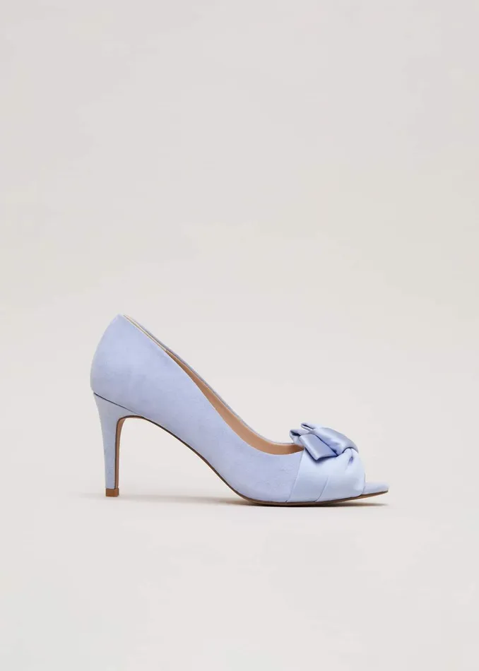 Women Phase Eight Occasion Shoes Satin Twist Peeptoe Shoes Pale Blue