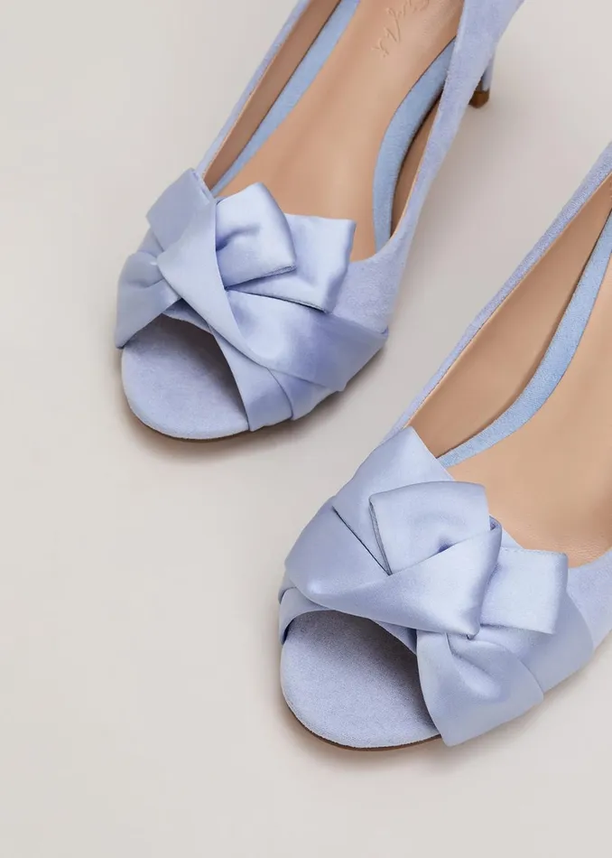 Women Phase Eight Occasion Shoes Satin Twist Peeptoe Shoes Pale Blue