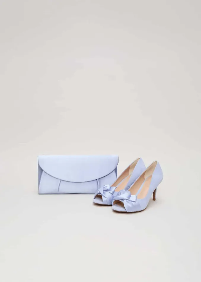 Women Phase Eight Occasion Shoes Satin Twist Peeptoe Shoes Pale Blue