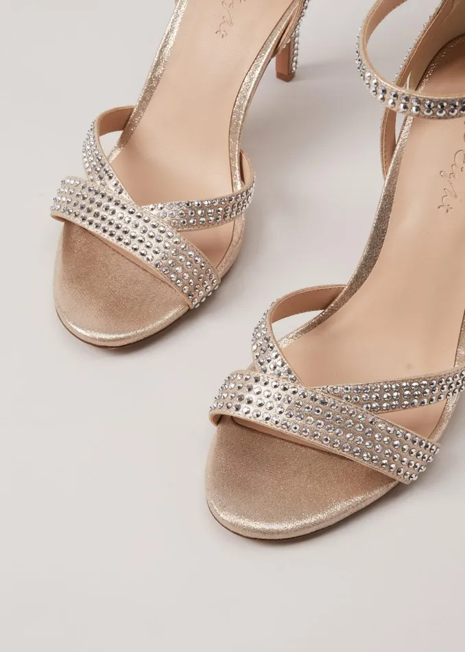 Women Phase Eight Occasion Shoes Silver Sparkly Open Toe Heels Silver