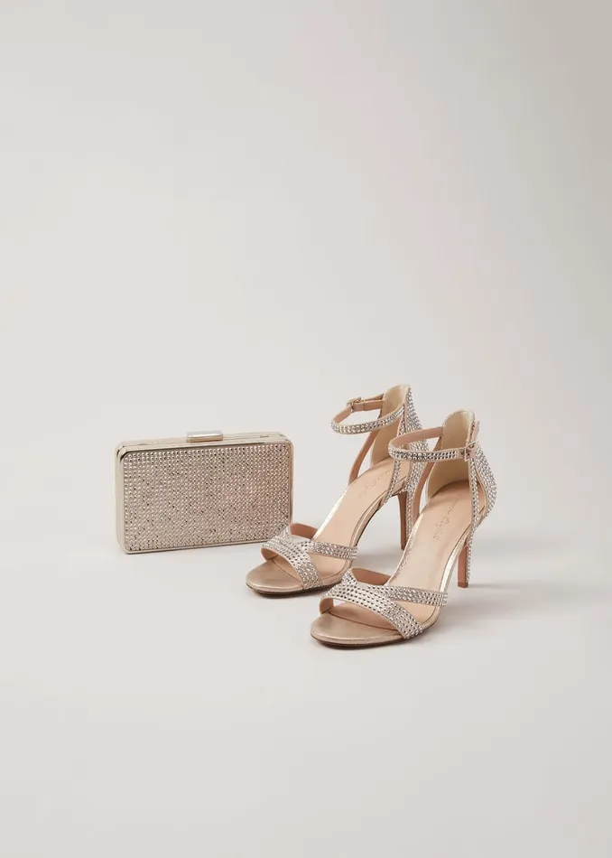 Women Phase Eight Occasion Shoes Silver Sparkly Open Toe Heels Silver