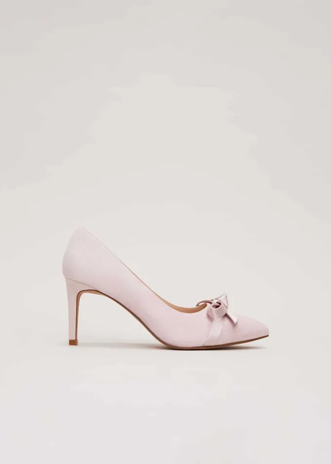 Women Phase Eight Occasion Shoes Suede Bow Front Court Shoe Pale Pink