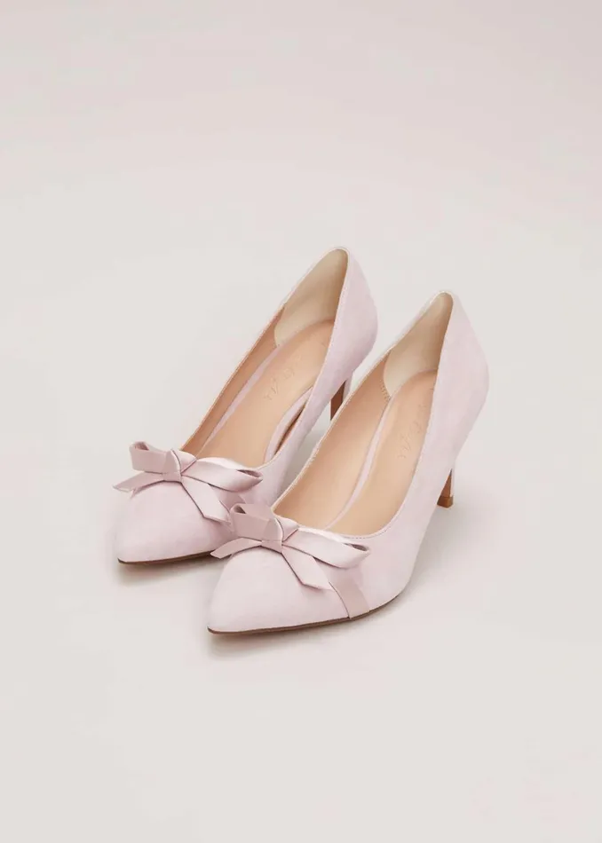 Women Phase Eight Occasion Shoes Suede Bow Front Court Shoe Pale Pink