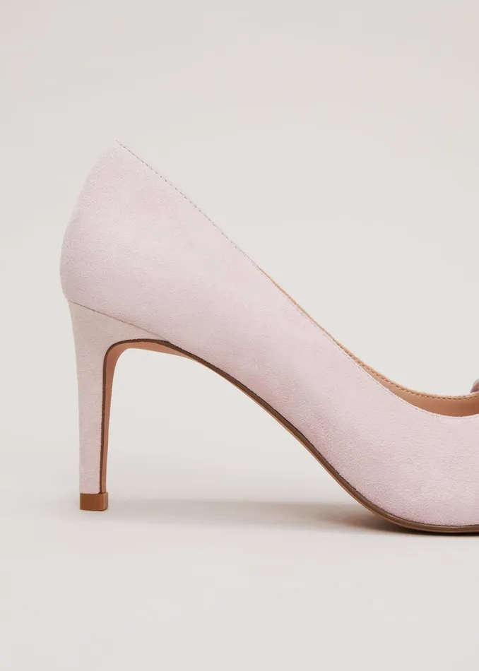 Women Phase Eight Occasion Shoes Suede Bow Front Court Shoe Pale Pink
