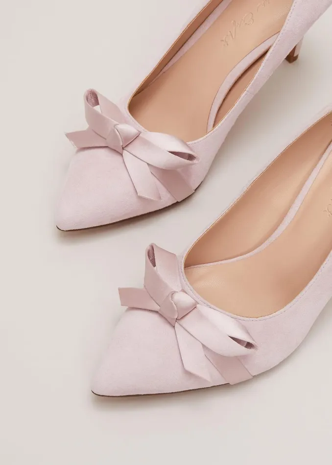 Women Phase Eight Occasion Shoes Suede Bow Front Court Shoe Pale Pink
