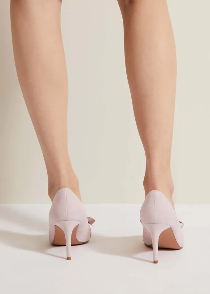 Women Phase Eight Occasion Shoes Suede Bow Front Court Shoe Pale Pink