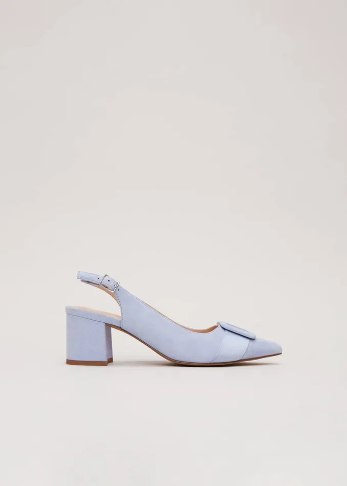Women Phase Eight Occasion Shoes Suede Buckle Block Heel Shoes Pale Blue