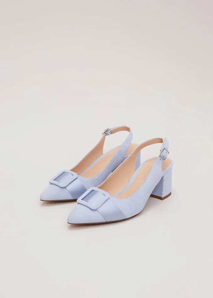 Women Phase Eight Occasion Shoes Suede Buckle Block Heel Shoes Pale Blue