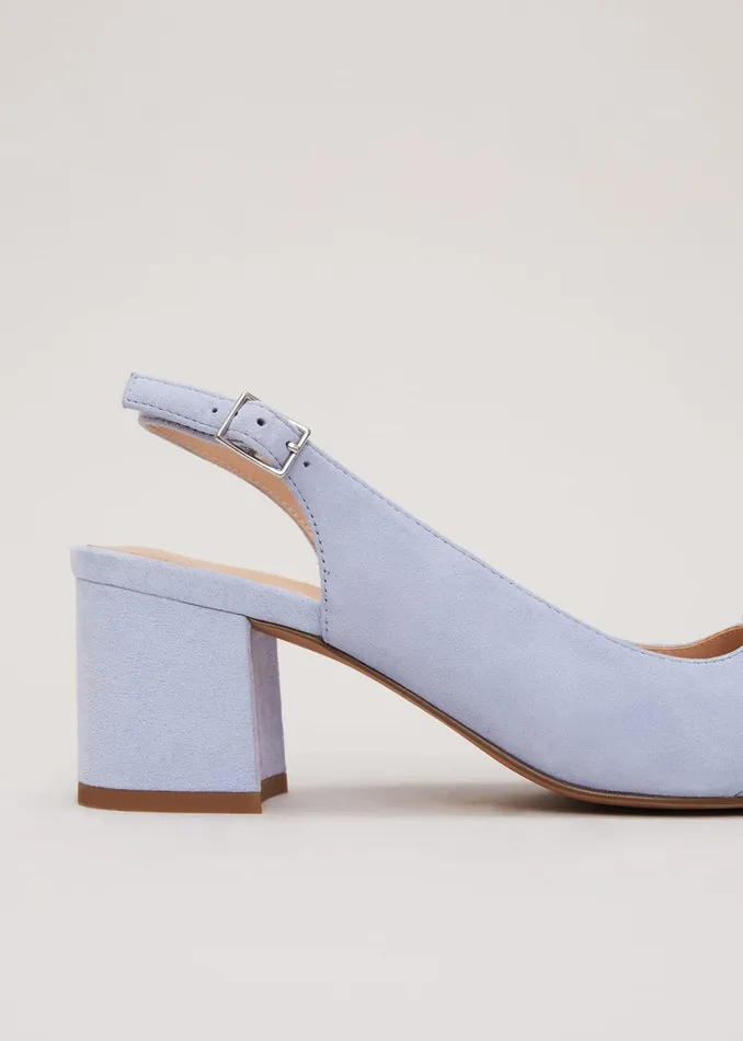 Women Phase Eight Occasion Shoes Suede Buckle Block Heel Shoes Pale Blue