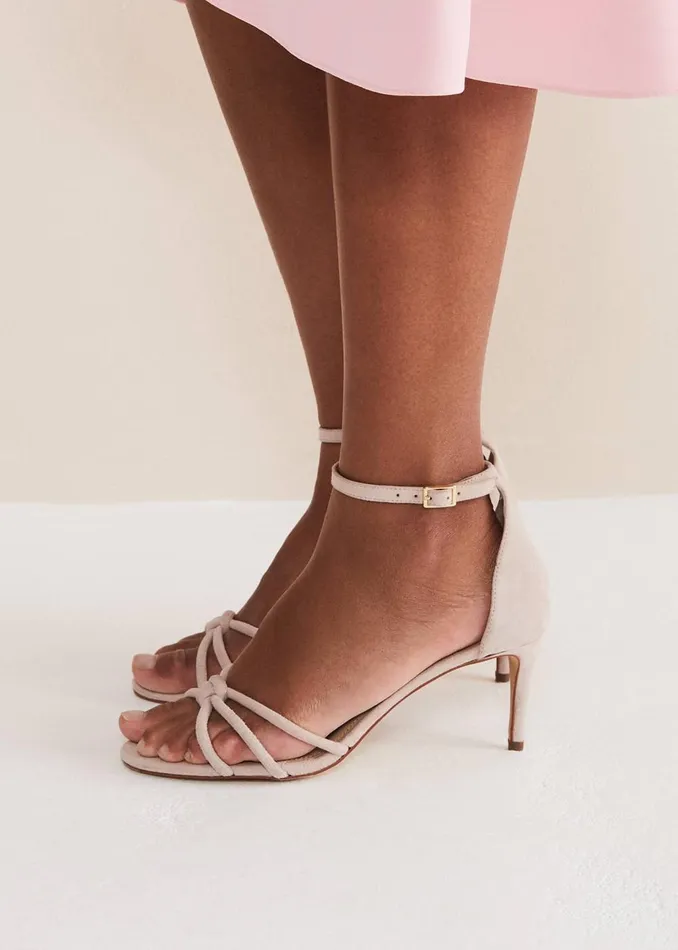 Women Phase Eight Occasion Shoes Suede Knotted Barely There Sandal Cameo