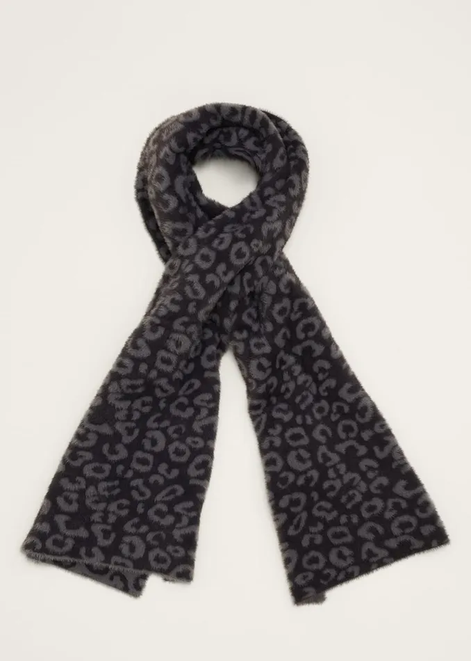 Women Phase Eight Scarves Fiona Leopard Print Fluffy Scarf Charcoal