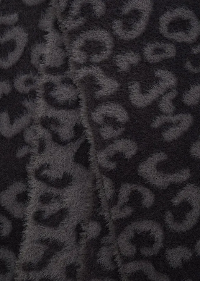 Women Phase Eight Scarves Fiona Leopard Print Fluffy Scarf Charcoal