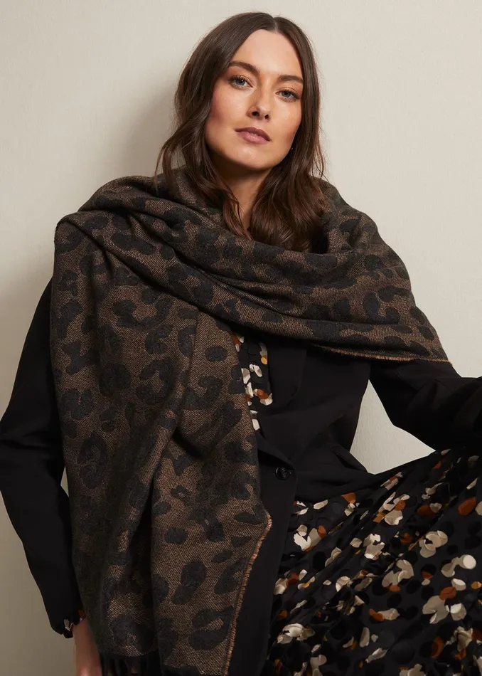 Women Phase Eight Scarves Leopard Scarf Black Multi