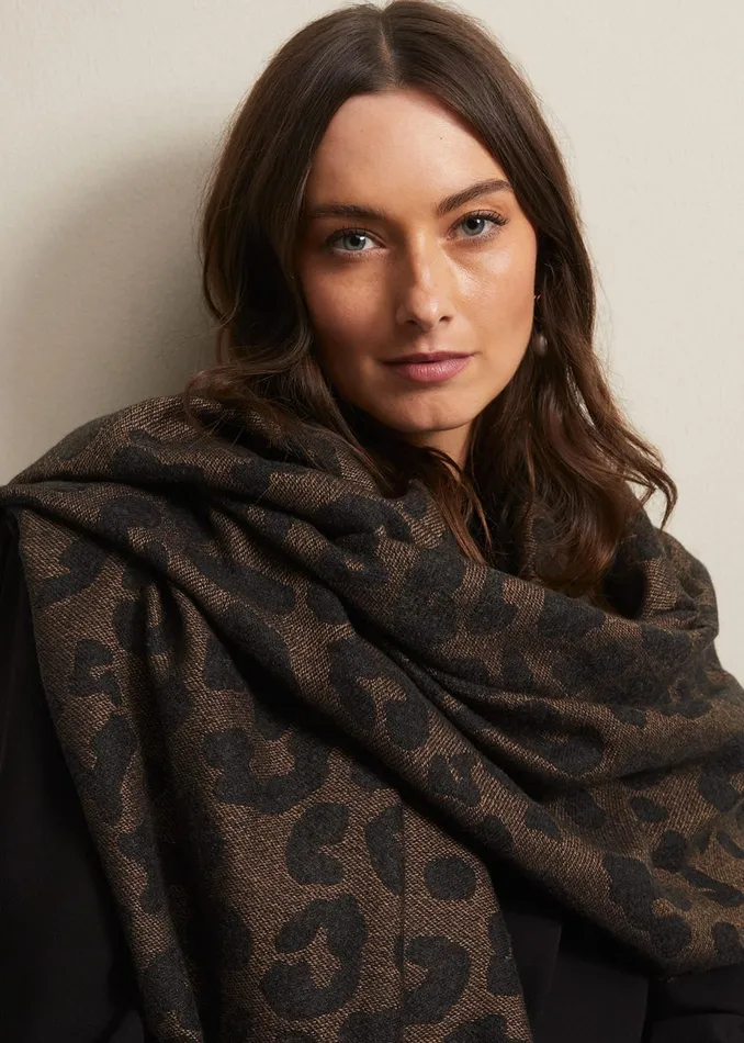 Women Phase Eight Scarves Leopard Scarf Black Multi
