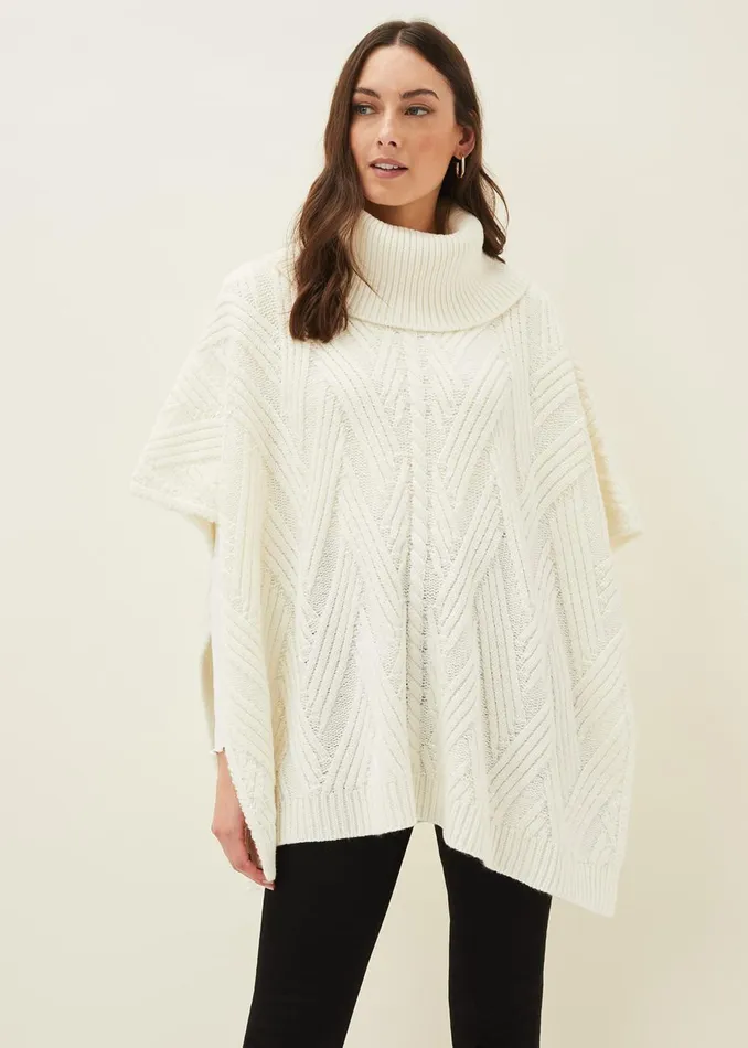 Women Phase Eight Scarves Melly Cable Knit Cape Winter White