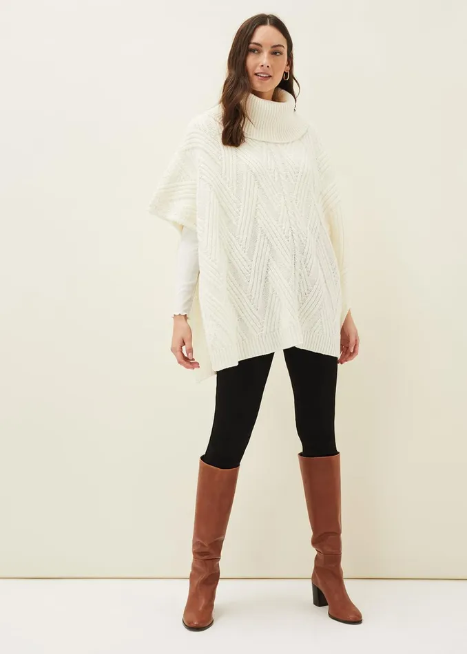 Women Phase Eight Scarves Melly Cable Knit Cape Winter White