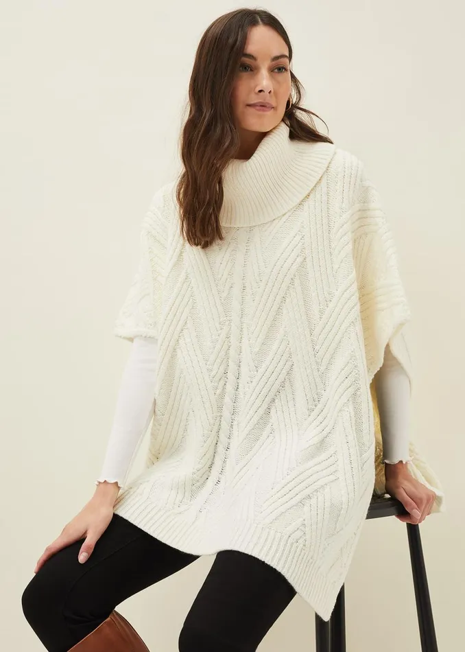 Women Phase Eight Scarves Melly Cable Knit Cape Winter White