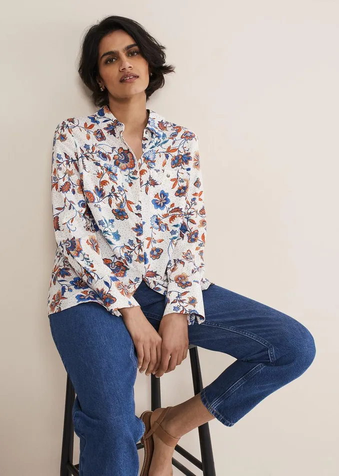Women Phase Eight Shirts and Blouses Adriel Floral Shirt Creammulti