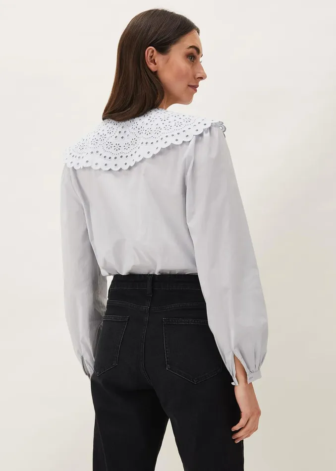Women Phase Eight Shirts and Blouses Amelia Oversized Embroidered Collar Blouse Soft Blue
