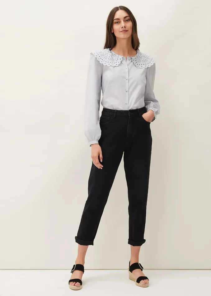 Women Phase Eight Shirts and Blouses Amelia Oversized Embroidered Collar Blouse Soft Blue