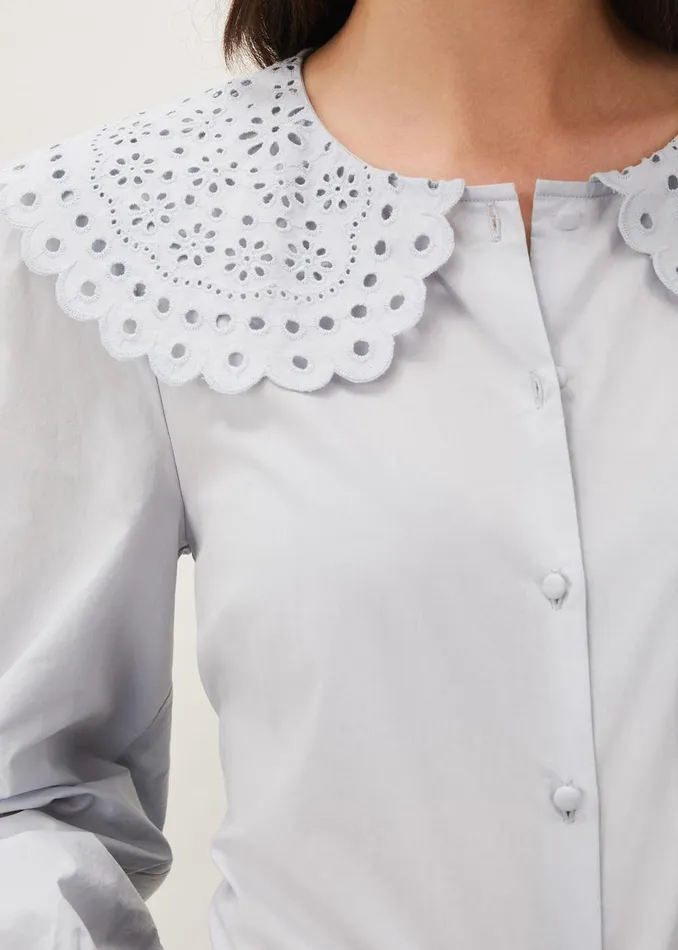 Women Phase Eight Shirts and Blouses Amelia Oversized Embroidered Collar Blouse Soft Blue