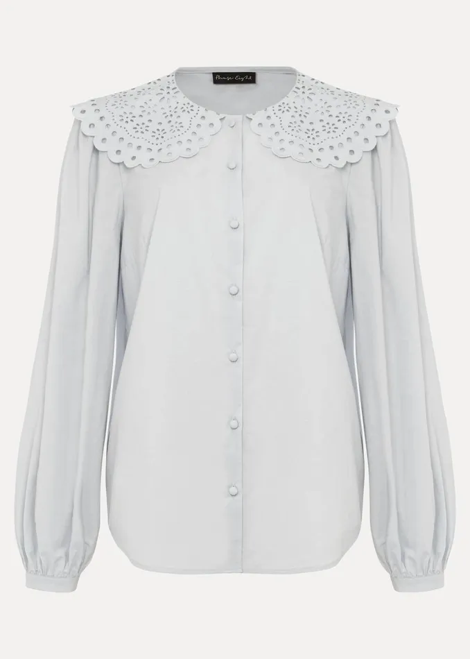 Women Phase Eight Shirts and Blouses Amelia Oversized Embroidered Collar Blouse Soft Blue
