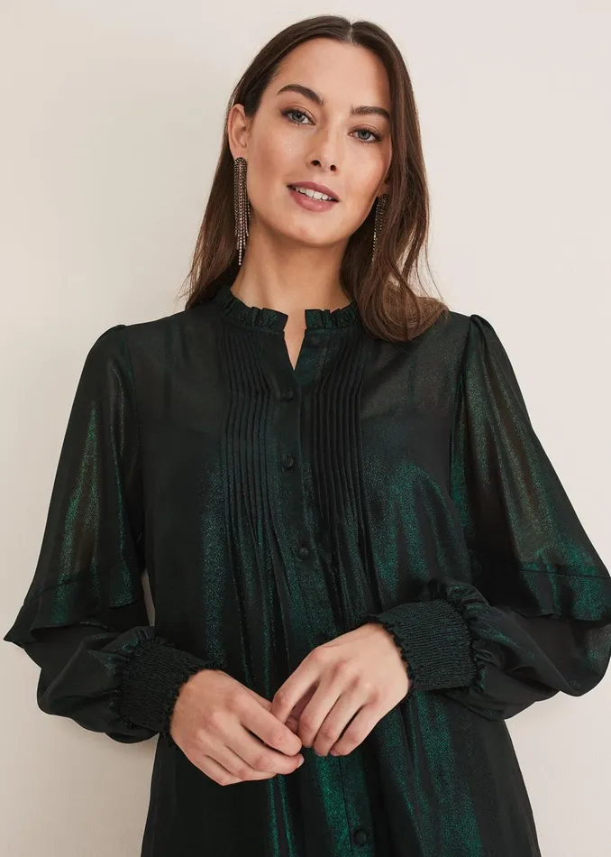 Women Phase Eight Shirts and Blouses Avis Foil VNeck Blouse Green