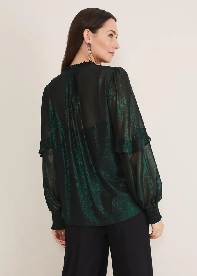 Women Phase Eight Shirts and Blouses Avis Foil VNeck Blouse Green