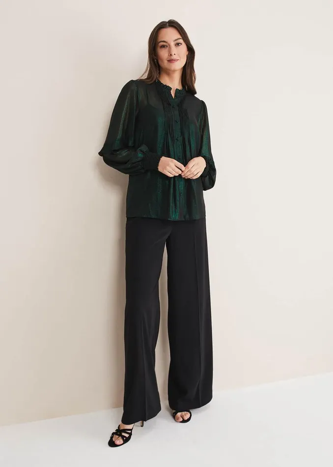 Women Phase Eight Shirts and Blouses Avis Foil VNeck Blouse Green