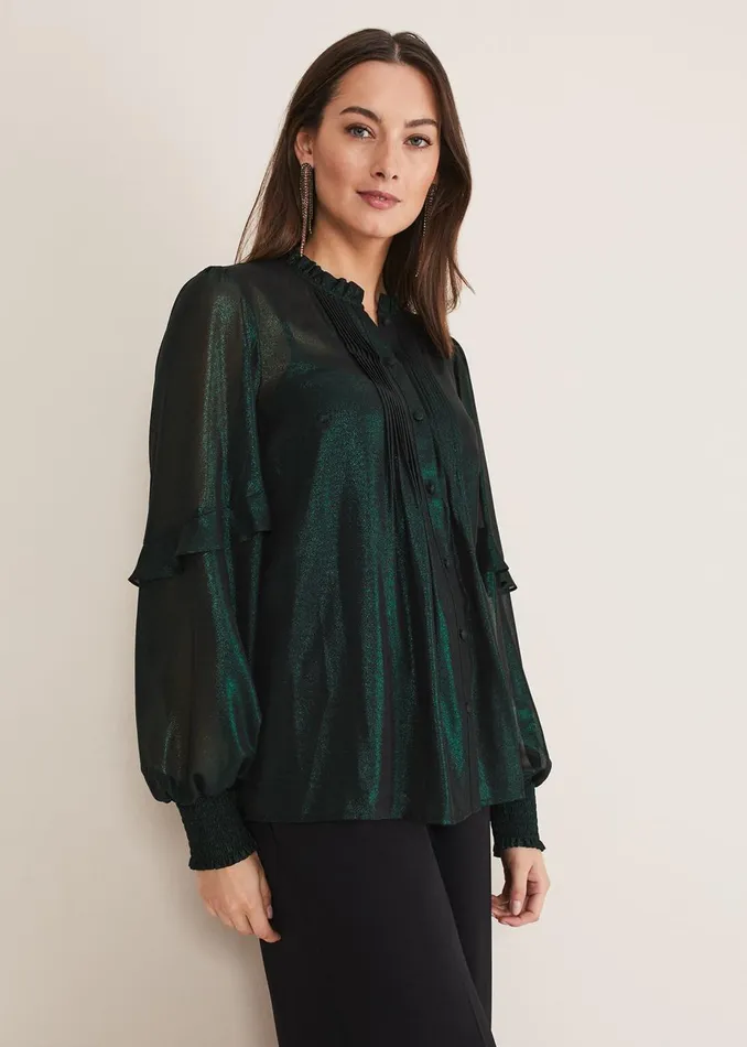 Women Phase Eight Shirts and Blouses Avis Foil VNeck Blouse Green