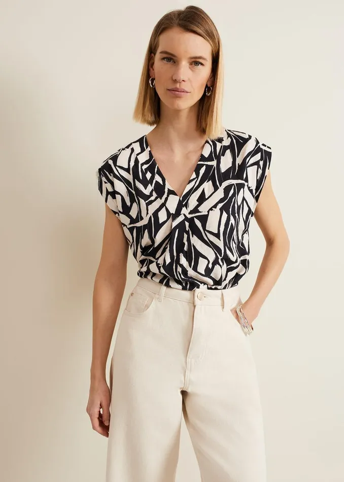 Women Phase Eight Shirts and Blouses Celyn Notch Printed Blouse Blackivory