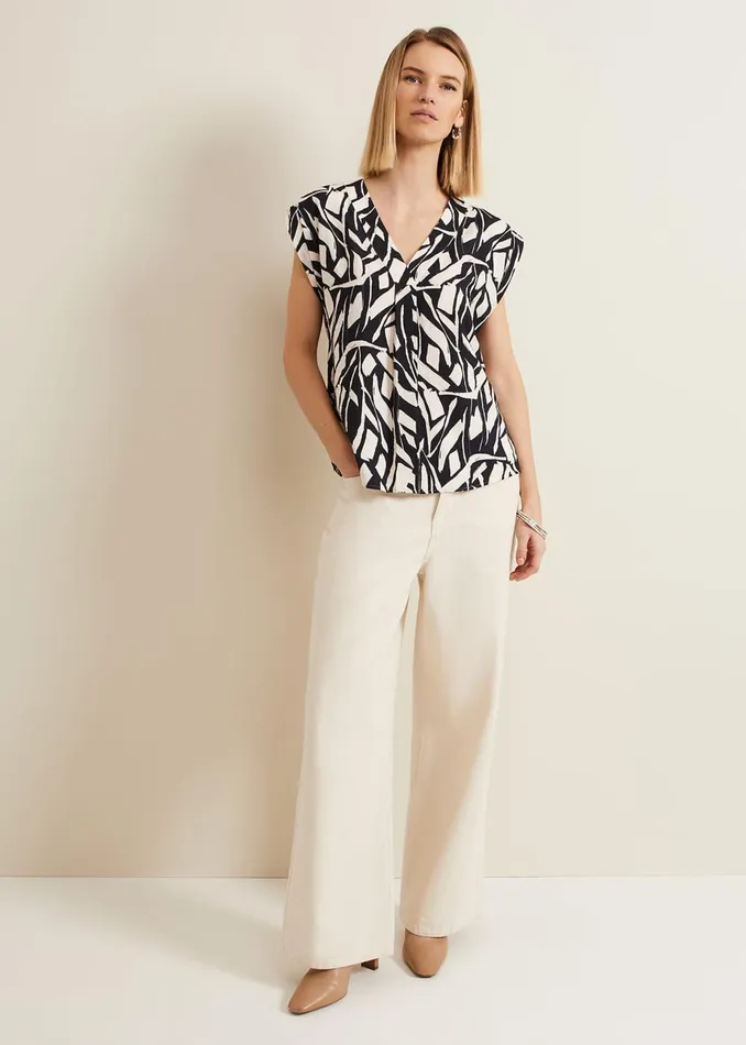 Women Phase Eight Shirts and Blouses Celyn Notch Printed Blouse Blackivory