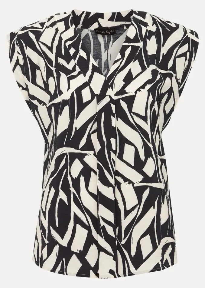 Women Phase Eight Shirts and Blouses Celyn Notch Printed Blouse Blackivory