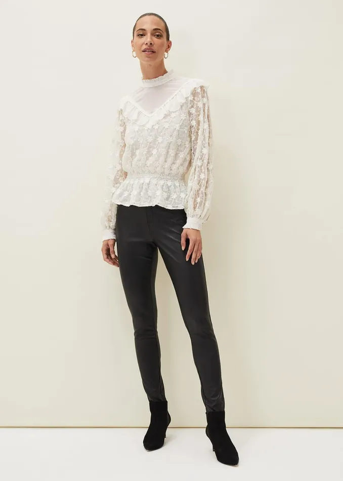 Women Phase Eight Shirts and Blouses Coralina Embroidered Frill Blouse Oyster
