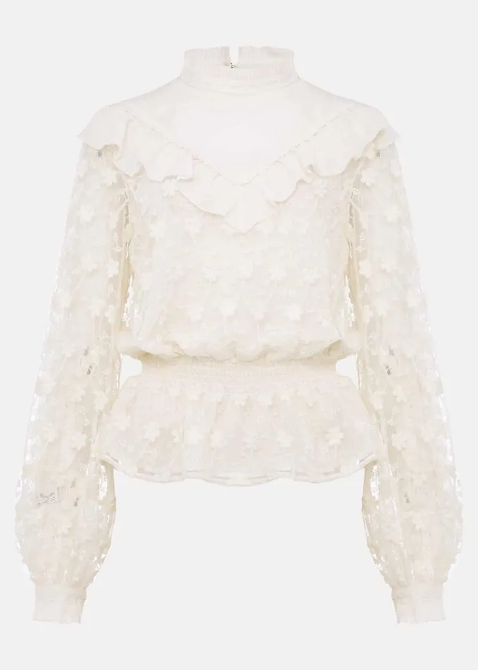 Women Phase Eight Shirts and Blouses Coralina Embroidered Frill Blouse Oyster