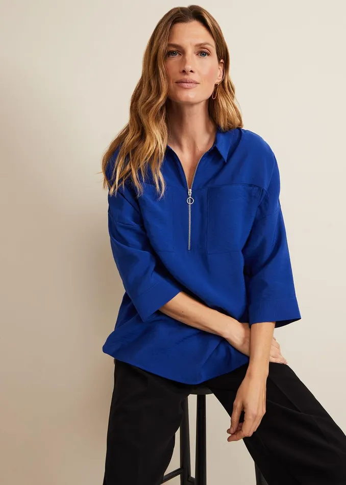 Women Phase Eight Shirts and Blouses Cynthia Zip Shirt Cobalt