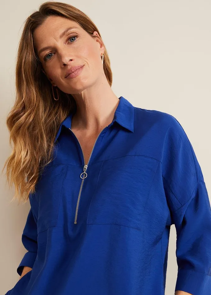 Women Phase Eight Shirts and Blouses Cynthia Zip Shirt Cobalt